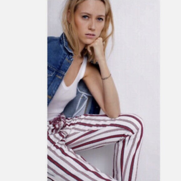 Zadig & Voltaire Womens M Red Pinstripe Ankle Trouser Button Fly Coastal Cowgirl - Picture 2 of 14